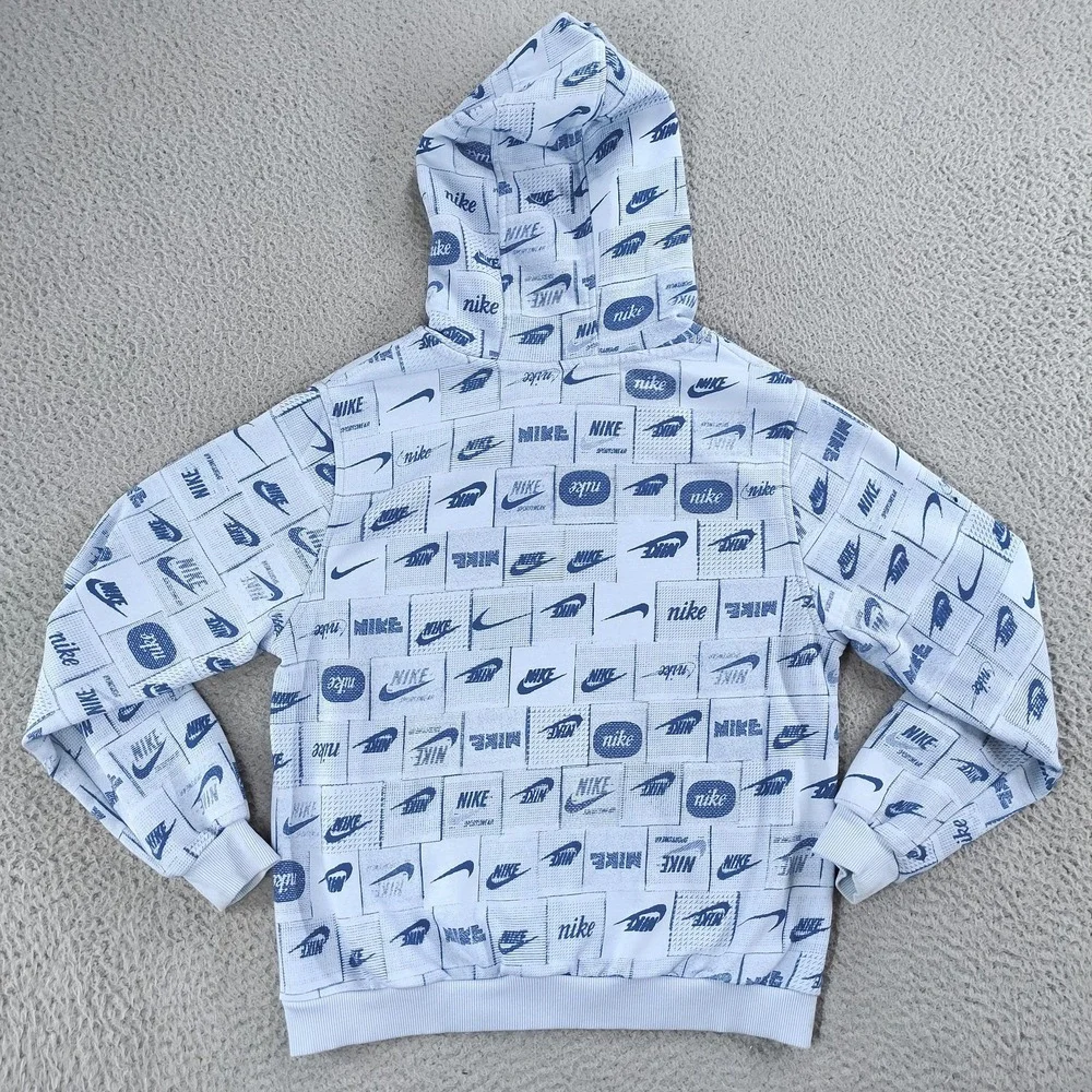 Nike Sportswear Hoodie Kids XL Blue All Over Logo Graphic Pullover FN8741-440